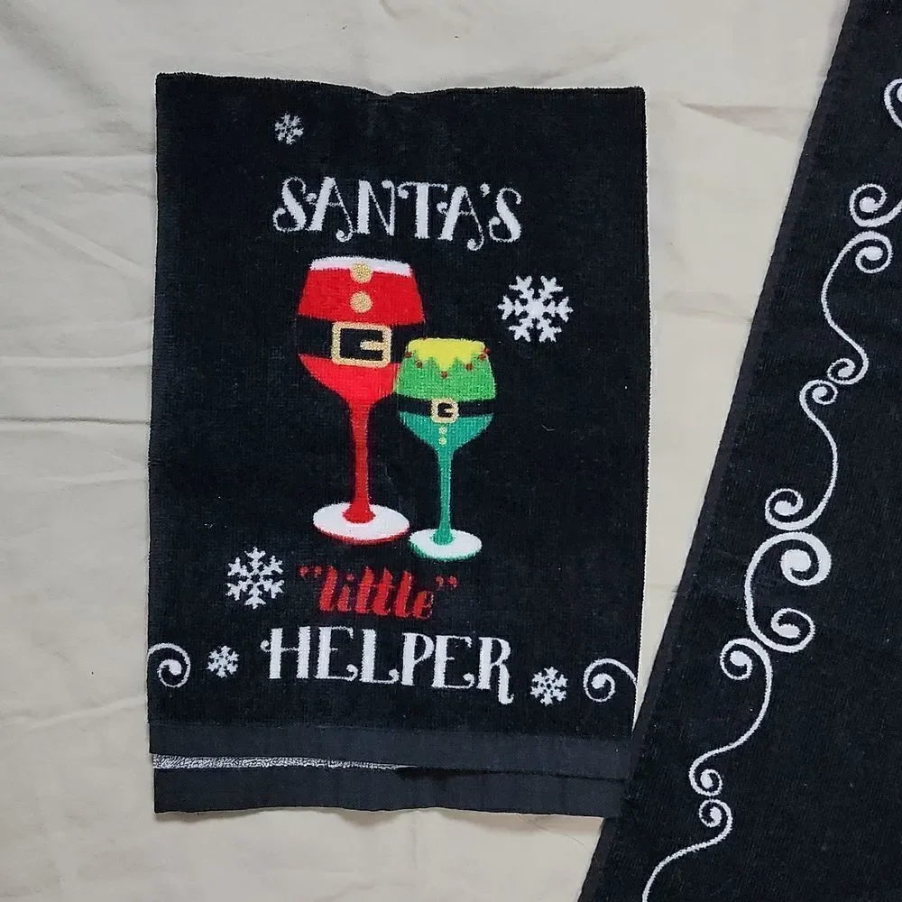 SANTA'S LITTLE HELPER WINE GLASS KITCHEN TOWELS